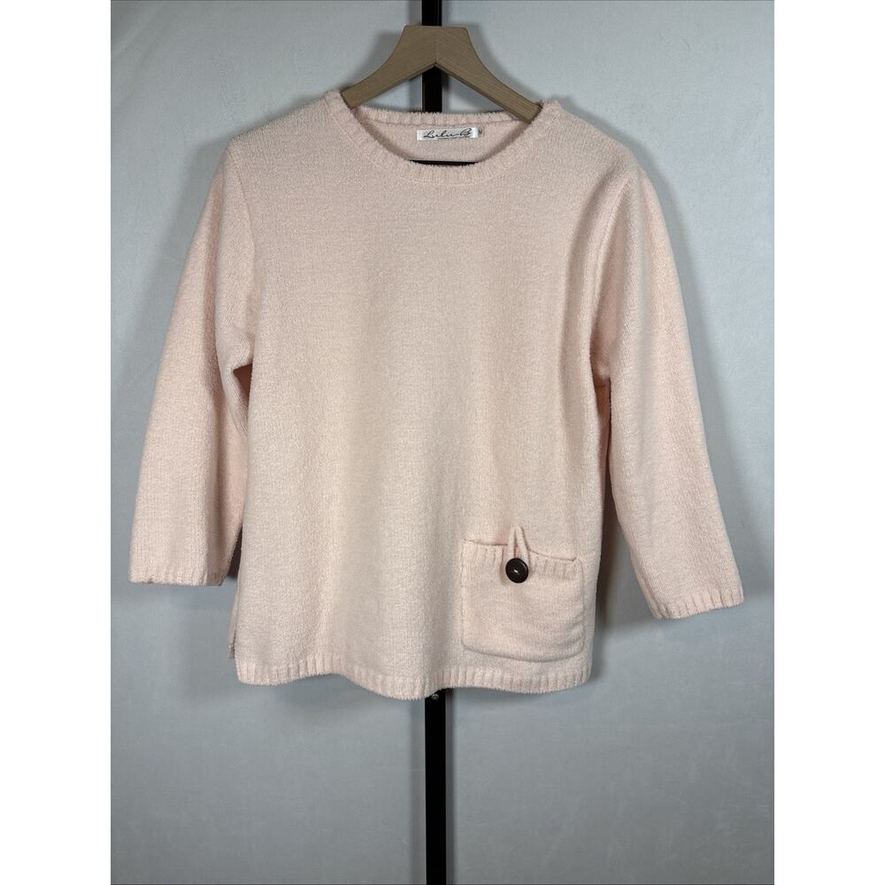 Lulu B Pullover Sweater Women's Medium Baby Pink‎ Button Pocket Boho Beach Soft